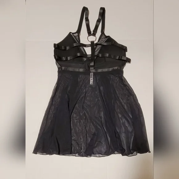 Coquette ~ Peep Show Babydoll ~ Black Gothic O-Ring Strappy Cage Lingerie - Picture 15 of 16